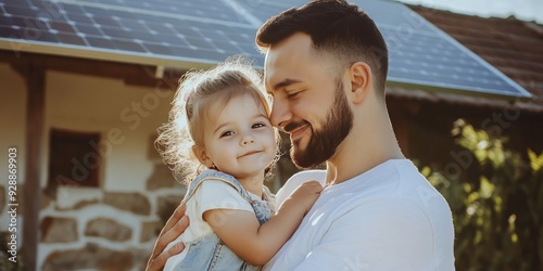 Harmonious Embrace of Sustainability: A Father and Daughter Bonding with Solar Panels on Their Rooftop
