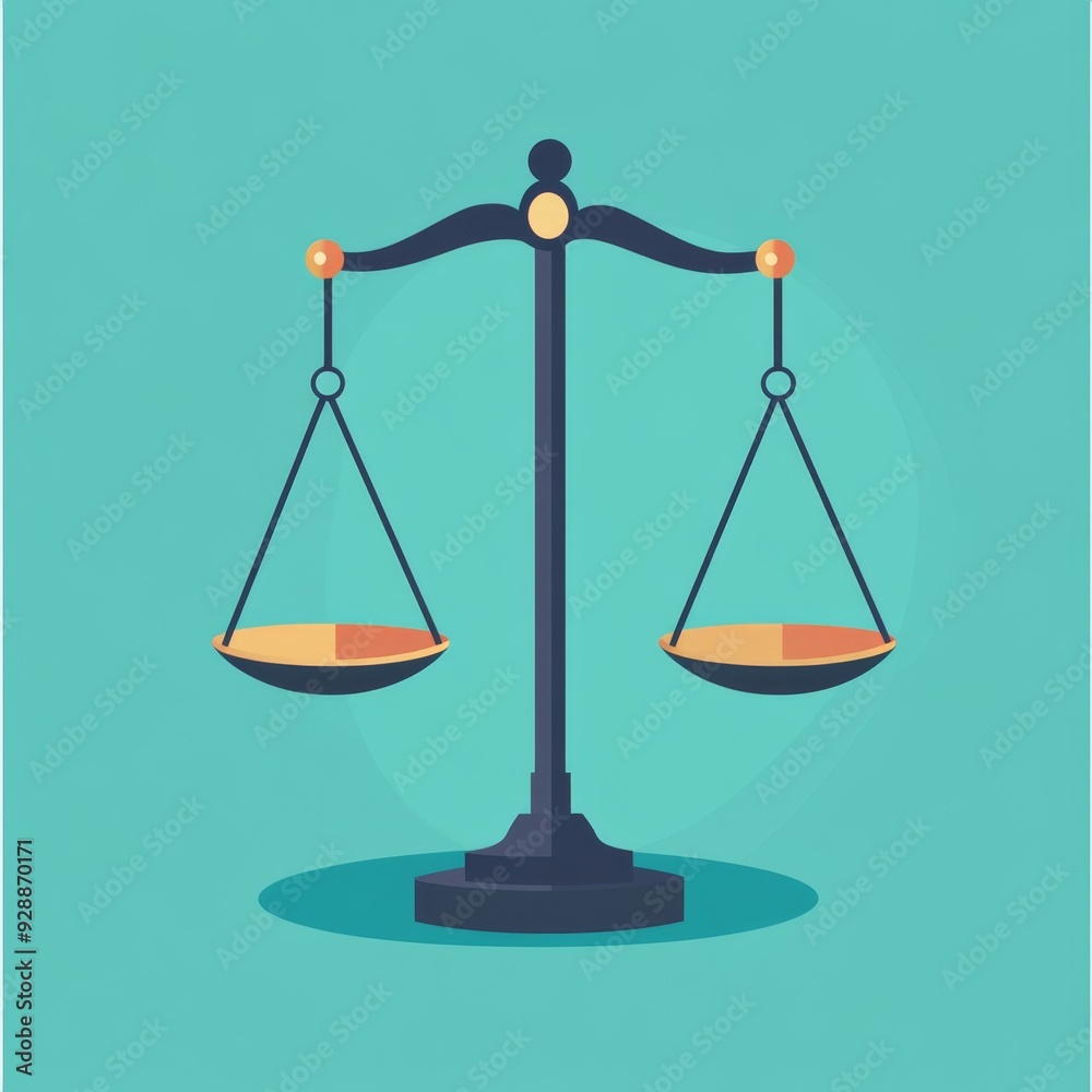 5. Scales of justice with equal weights, representing fairness, flat design illustration 5. Scales of justice with equal weights, representing fairness, flat design illustration