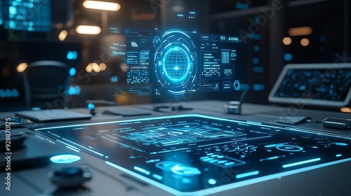 Wallpaper Mural An AI-powered assistant projecting holographic information around a workspace, symbolizing the future of work environments Torontodigital.ca