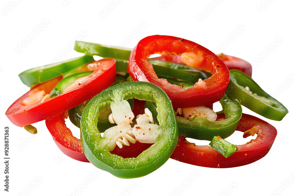 Close-up photo of a halved jalapeno pepper, isolated on white background. Close-up photo of a halved jalapeno pepper, isolated on white background.