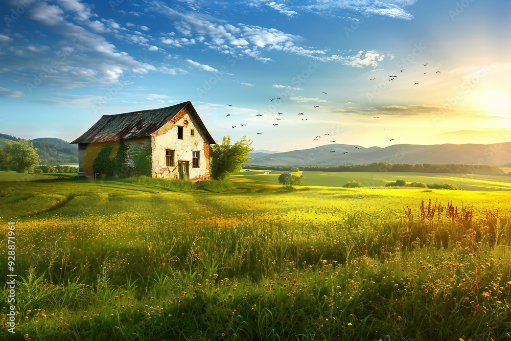 Generated with AI image of beautiful amazing summer landscape green field Generated with AI image of beautiful amazing summer landscape green field
