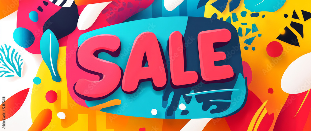 A vibrant sale banner featuring bold, multicolored text and dynamic abstract patterns, perfect for eye-catching promotional displays.
A vibrant sale banner featuring bold, multicolored text and dynamic abstract patterns, perfect for eye-catching promotional displays.