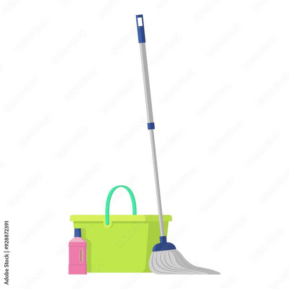 Household chores equipment: mop, bucket and detergent Household chores equipment: mop, bucket and detergent