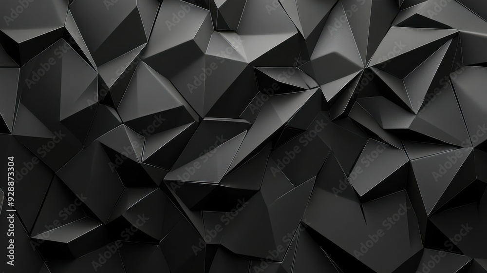 Fototapeta premium Abstract black geometric texture with sharp angles and facets.