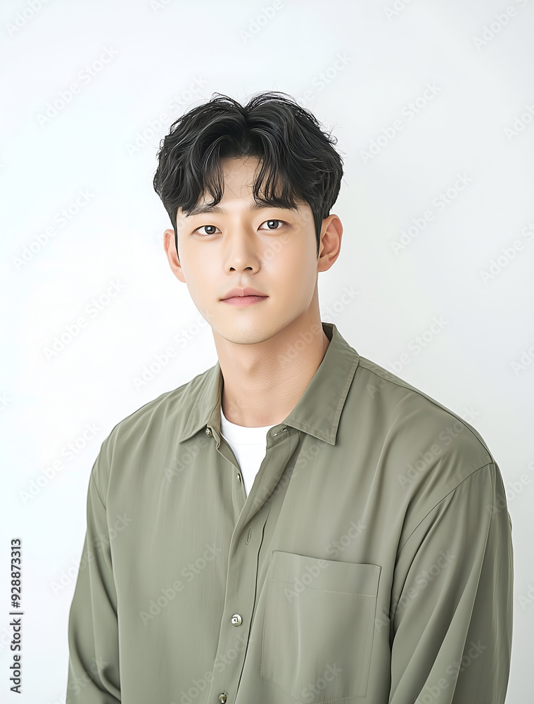 Confident Young Man Posing with Relaxed Expression in Studio Confident Young Man Posing with Relaxed Expression in Studio