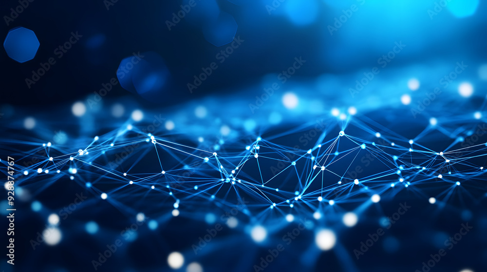 Futuristic Digital Landscape with Glowing Network Nodes and Interconnected Lines, Perfect for Technology and AI-Themed Projects