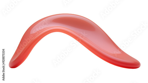 Abstract shape of red gloss paint in a boomerang shape isolated on a transparent background.