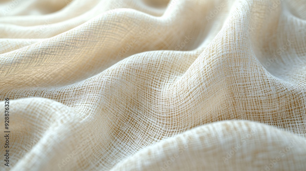 A detailed close-up of a soft, beige fabric with gentle folds and a textured weave, creating a delicate, airy appearance. A detailed close-up of a soft, beige fabric with gentle folds and a textured weave, creating a delicate, airy appearance.