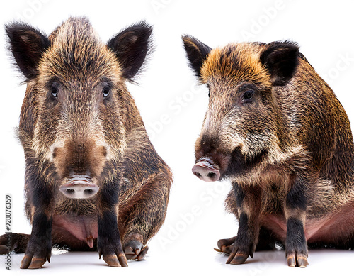 wild boar collection sitting portrait standing animal bundle isolated white background