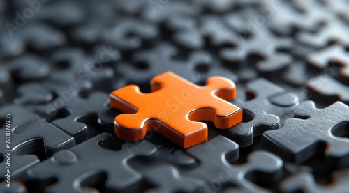 Wallpaper Mural A standout and vibrant orange puzzle piece is resting amongst dark jigsaw pieces, symbolizing uniqueness in design Torontodigital.ca