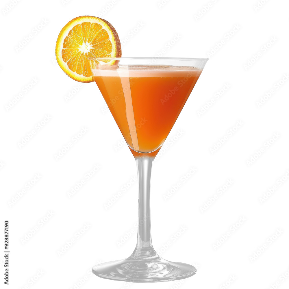 Monkey Gland cocktail on transparent background with orange slice garnish in a martini glass, classic gin and orange juice drink, vibrant orange color Monkey Gland cocktail on transparent background with orange slice garnish in a martini glass, classic gin and orange juice drink, vibrant orange color