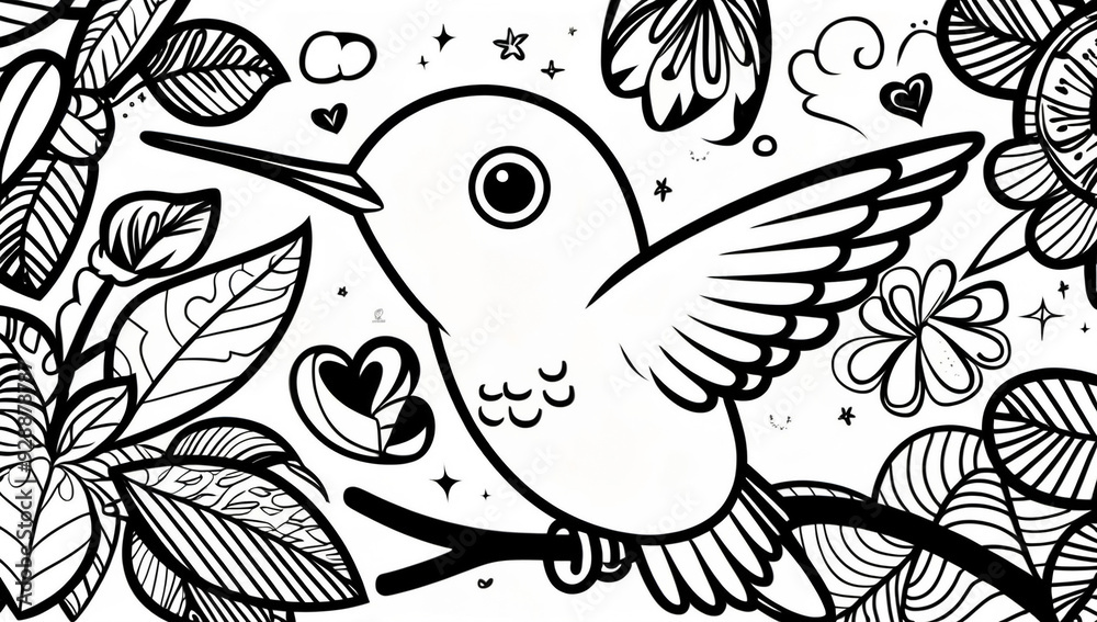 Obraz premium Coloring page, cute hummingbird bird