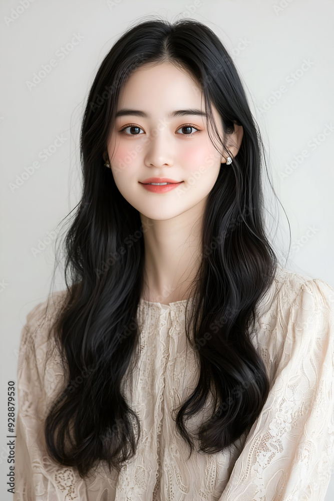 Elegant Portrait of a Young Woman with Bold Makeup and Wavy Hair Elegant Portrait of a Young Woman with Bold Makeup and Wavy Hair