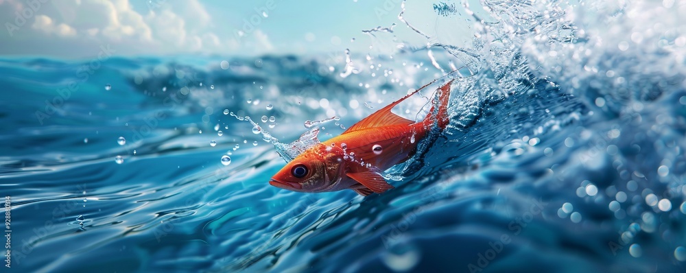 Fototapeta premium Agile flying fish skimming the surface of the ocean, 4K hyperrealistic photo