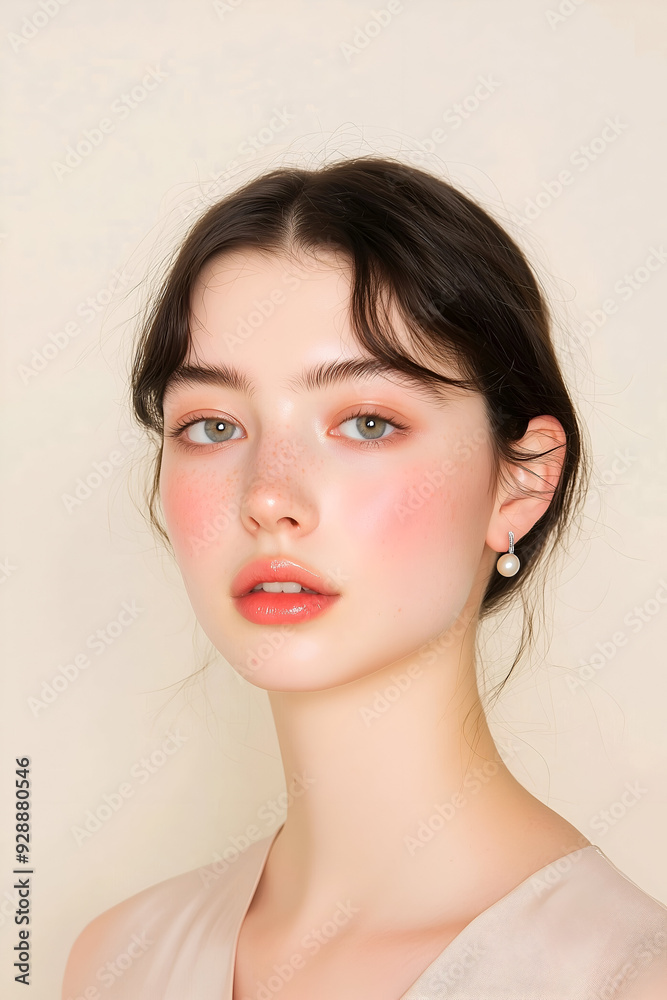 Graceful Portrait of a Young Woman with Elegant Pearl Earrings