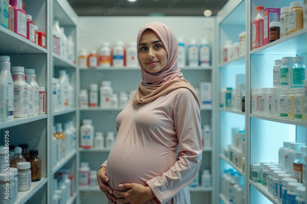 photo of pregnant woman with medicine shelf at room in clinic hospital, generative AI photo of pregnant woman with medicine shelf at room in clinic hospital, generative AI