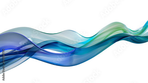 Abstract blue and green flowing wave with a transparent background.