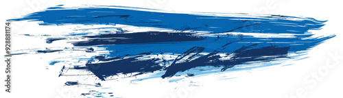 Abstract blue brushstrokes on transparent background.
