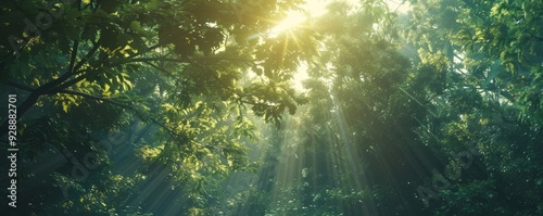 Sunlight streaming through a canopy of trees, 4K hyperrealistic photo