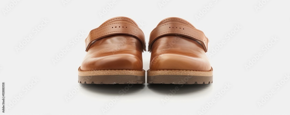 Pair of designer clogs on white background, 4K hyperrealistic photo Pair of designer clogs on white background, 4K hyperrealistic photo