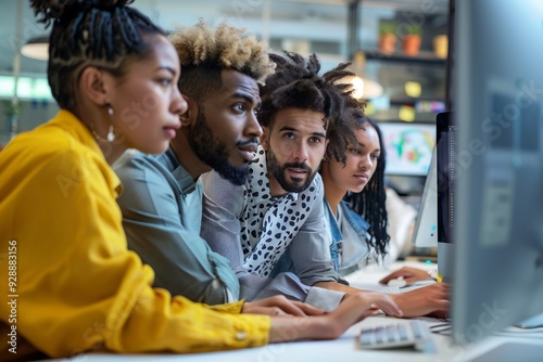 Diverse Team of Professionals Working Together on a Computer