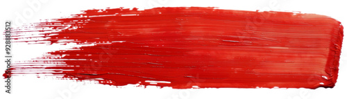 Abstract red paint stroke on transparent background.