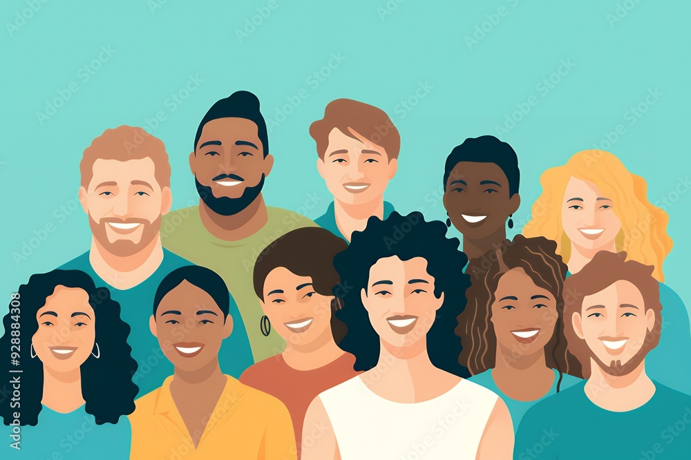 Diverse group of smiling people standing together. Diverse group of smiling people standing together.