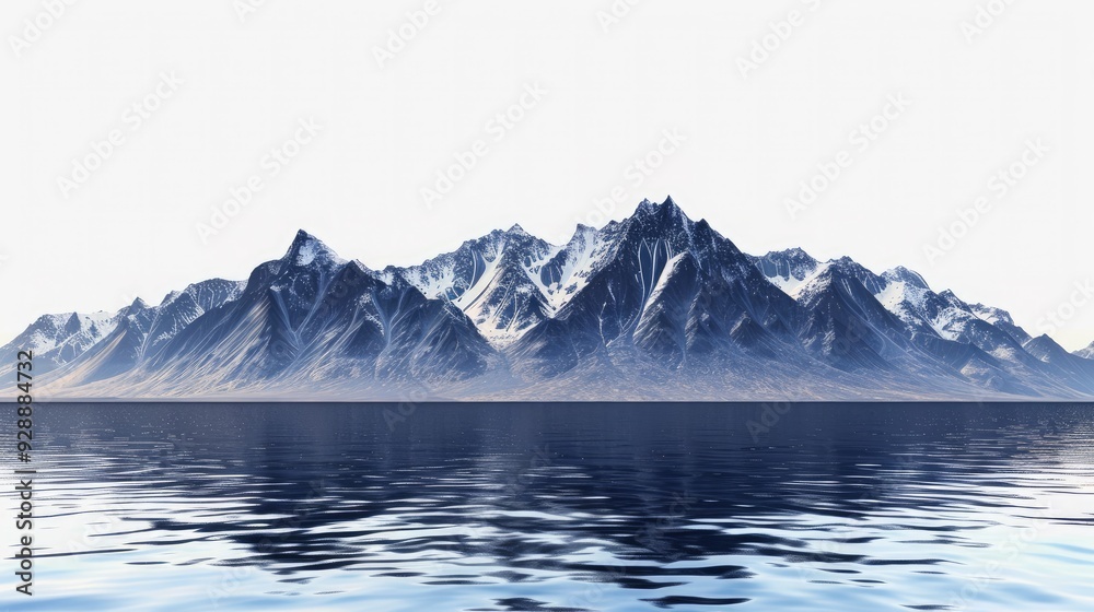 Beautiful mountain range with a large body of water on a transparent background. Beautiful mountain range with a large body of water on a transparent background.