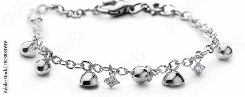 Wallpaper Mural Shiny silver bracelet with charms on white background, 4K hyperrealistic photo Torontodigital.ca