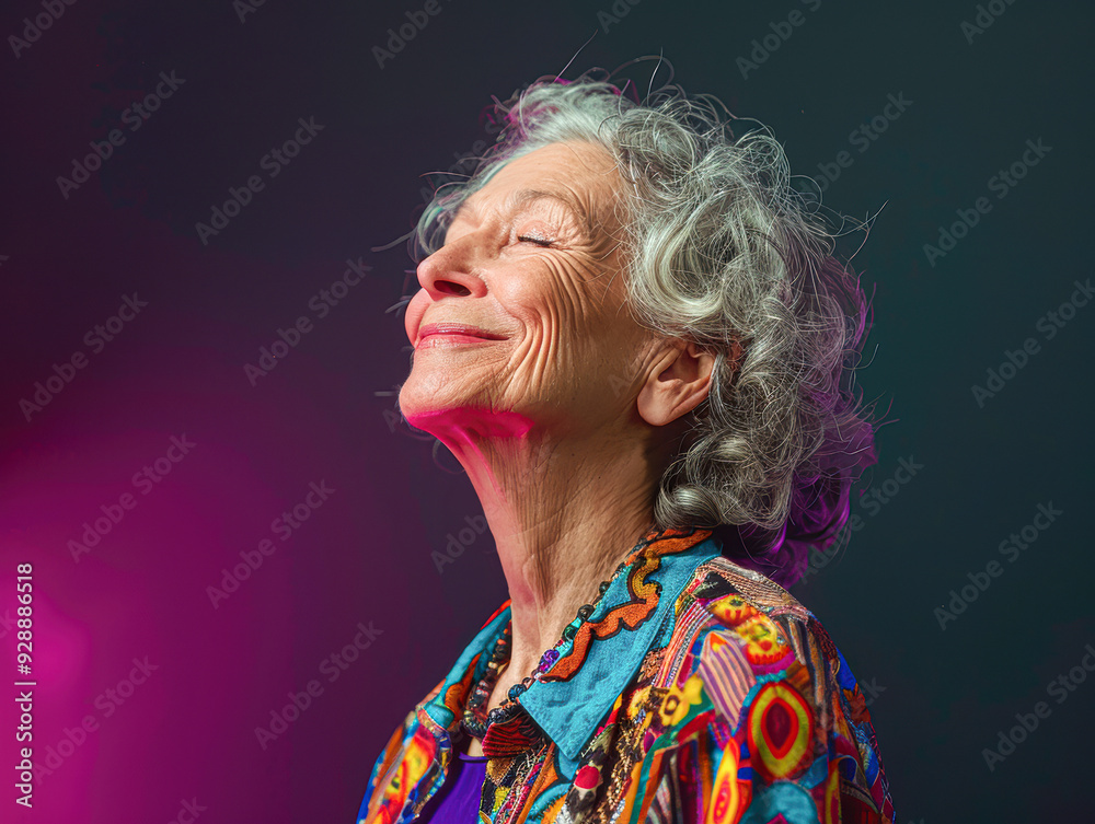 Happy Elderly Woman Enjoying Festive Party with a Joyful Smile in Bright Indoor Setting Happy Elderly Woman Enjoying Festive Party with a Joyful Smile in Bright Indoor Setting