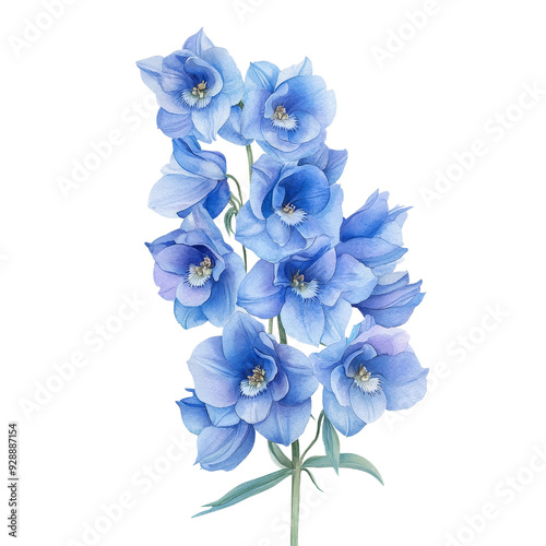 Beautiful blue delphinium flowers arranged gracefully, perfect for enhancing floral designs or nature-themed projects.