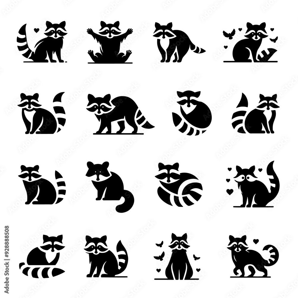 Raccoon Silhouettes. A Collection of Adorable Poses Raccoon Silhouettes. A Collection of Adorable Poses