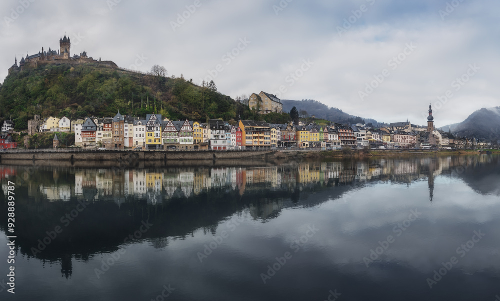 Panoramic view of Cochem Skyline with Cochem Castle and St Martin Church - Cochem, Rhineland-Palatinate, Germany Panoramic view of Cochem Skyline with Cochem Castle and St Martin Church - Cochem, Rhineland-Palatinate, Germany