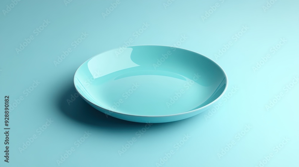 Minimalist Aqua Blue Plate on Light Blue Background - Modern Tableware Design for Kitchen and Dining Concepts Minimalist Aqua Blue Plate on Light Blue Background - Modern Tableware Design for Kitchen and Dining Concepts