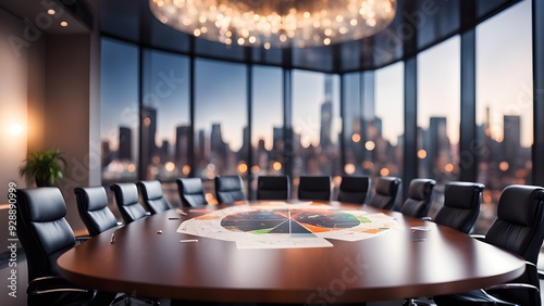 A large conference table with a round table in the middle