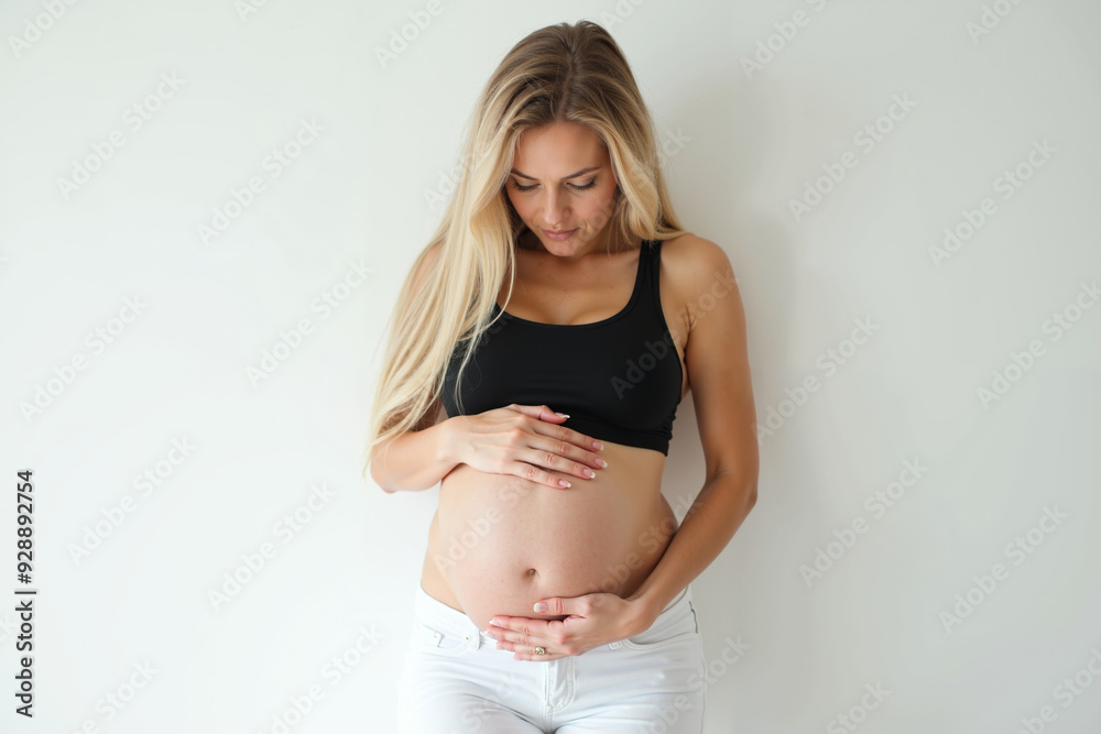photo of pregnant woman standing pose on white background, generative AI photo of pregnant woman standing pose on white background, generative AI