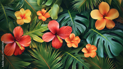 Tropical paradise with exotic flowers