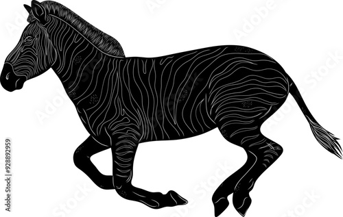 Zebra Running Natural Look Black Vector Silhouette Design Element