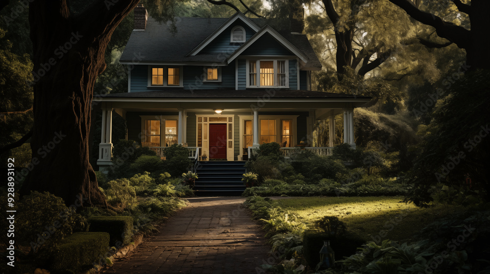 View on the cozy country house with cute garden View on the cozy country house with cute garden