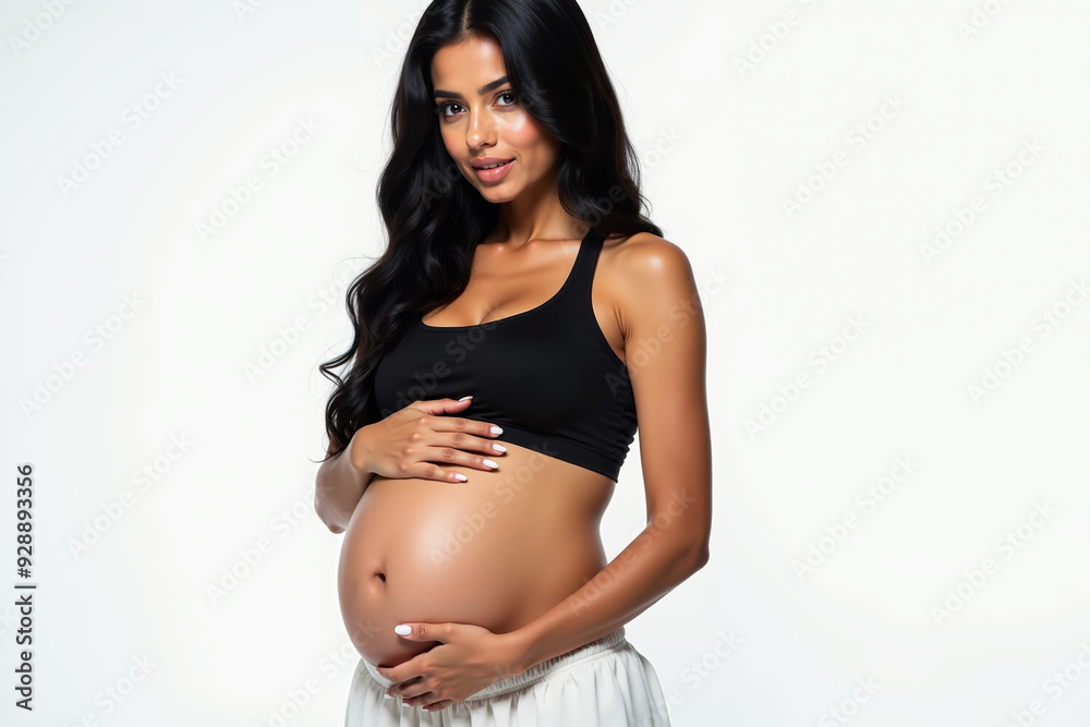 photo of pregnant woman standing pose on white background, generative AI photo of pregnant woman standing pose on white background, generative AI
