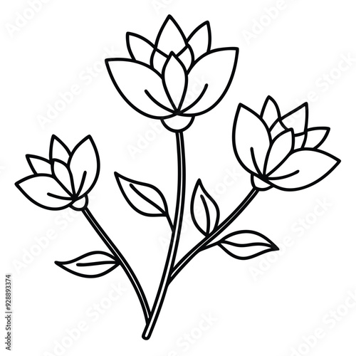hand-drawn line art design simple flower outline generative AI.