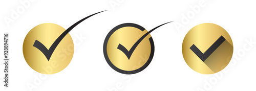 Gold check mark icon or golden approved symbol. Luxury tick symbol on white background. Vector illustration