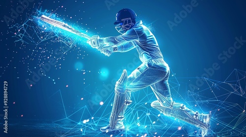 Close-up shot of a cricket player hitting the ball in a front view action shot.