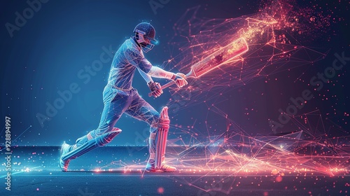 Close-up shot of a cricket player hitting the ball in a front view action shot.