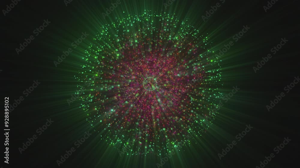 Abstract green looped energy sphere of particles and magical glow on dark background, video 4k Abstract green looped energy sphere of particles and magical glow on dark background, video 4k