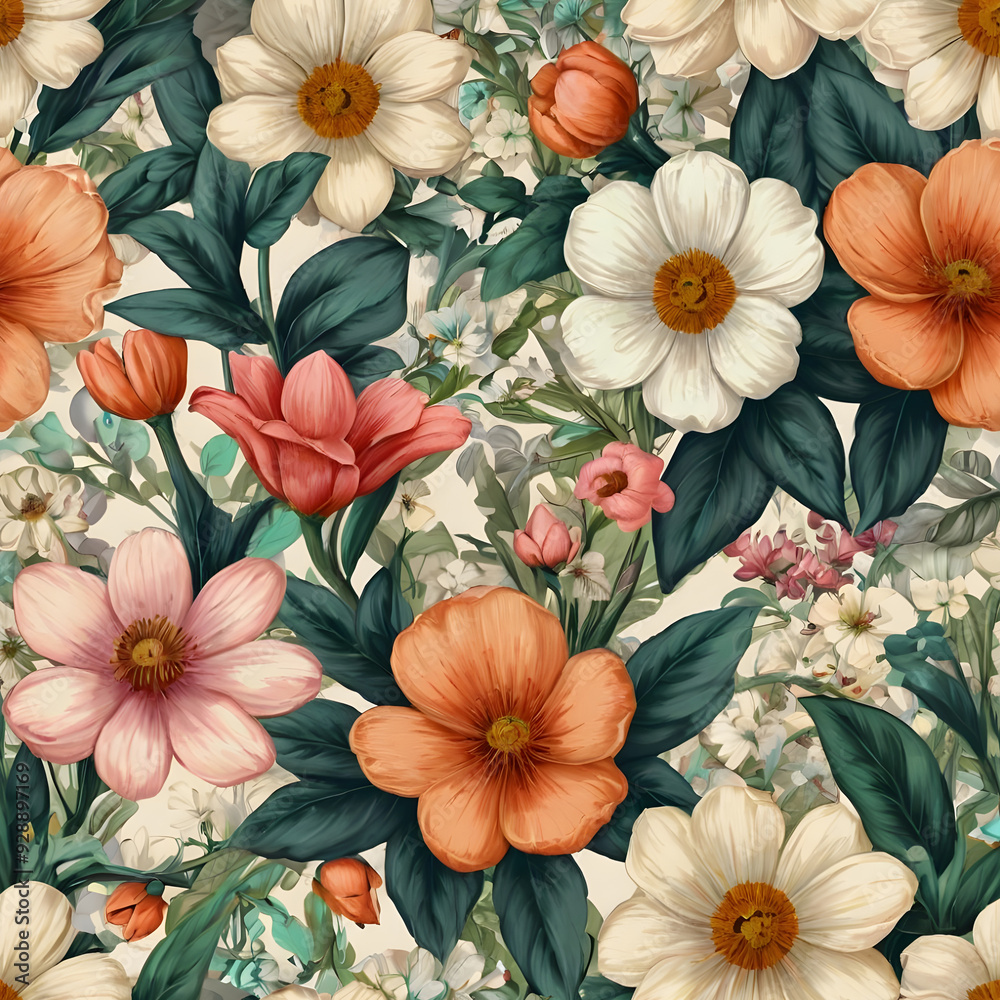 custom made wallpaper toronto digitalBlooming spring floral pattern background, remixed from public domain artworks