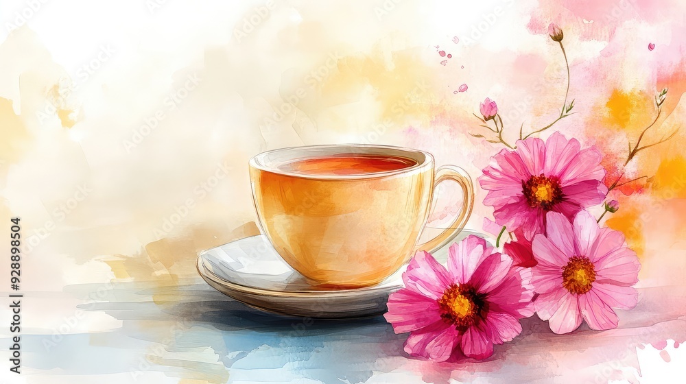 Charming AI-Generated Watercolor Illustration of a Cute Tea Cup with Delicate Flowers, Perfect for Greeting Cards, Invitations, and Home Decor Charming AI-Generated Watercolor Illustration of a Cute Tea Cup with Delicate Flowers, Perfect for Greeting Cards, Invitations, and Home Decor