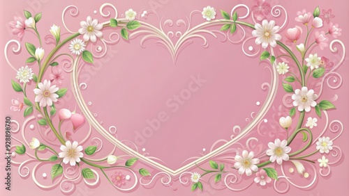 Delicate pink heart-shaped border adorned with tiny white flowers and gentle swirls, adding a touch of romance and whimsy to any design or message.