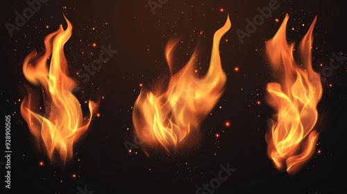 A collection of realistic burning fire flames, designed as vector effects with a transparent background for use in design.