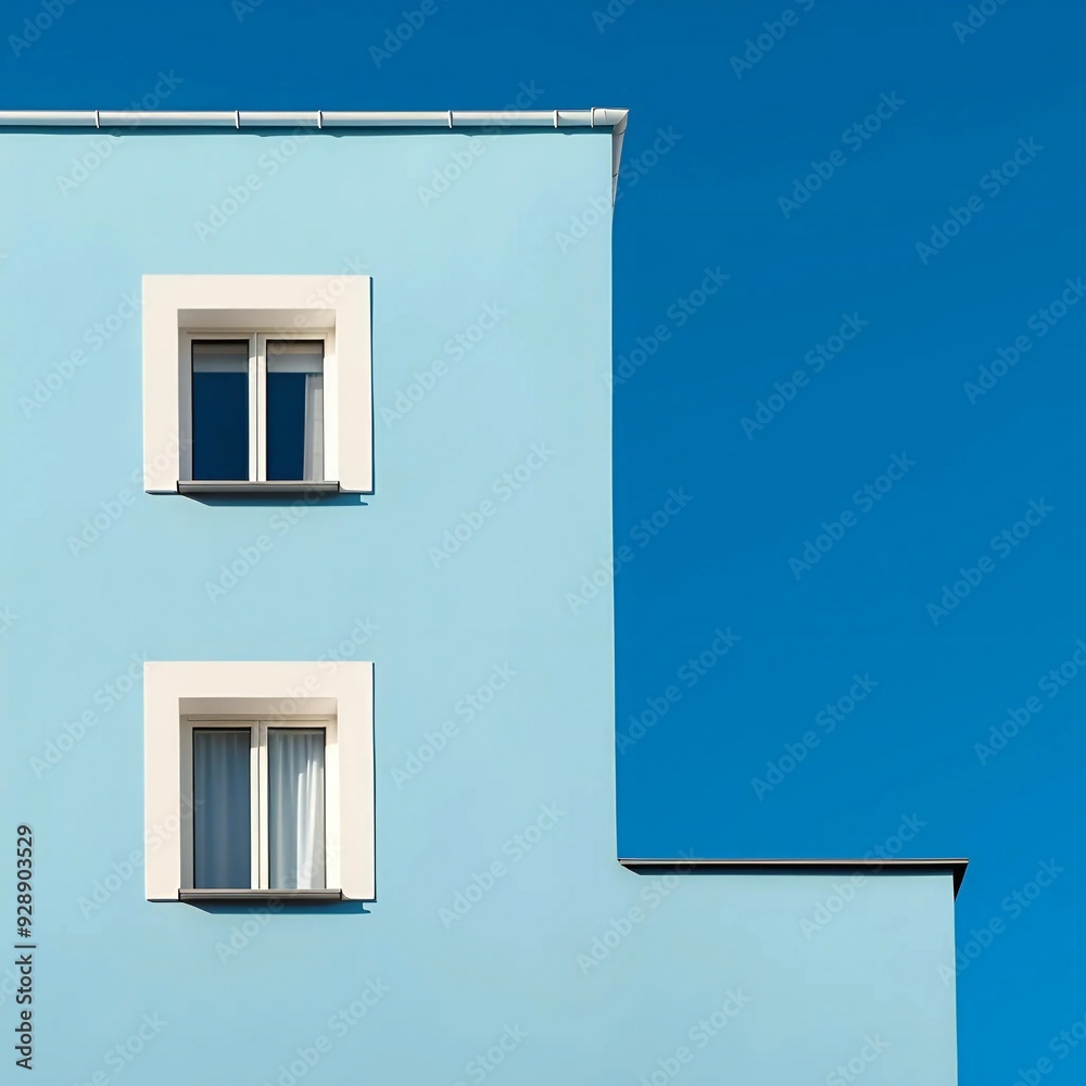 a blue building with two white windows a blue building with two white windows